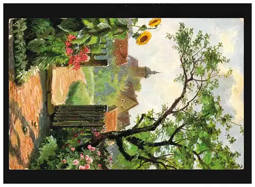 Landwirtschaft Gartenpforte Sonnenblumen Dorf Kirche Pfad Blumen, ungebraucht