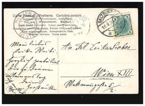 carte signée ferme A.R. Holzer, peintre, Salzbourg /Vienne 16. + 17.5.1906