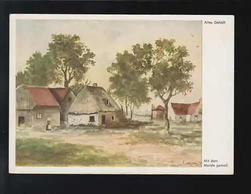 Landwirtschaft Altes Gehöft mundgemalt C.F. Riet Dorf , ungebraucht