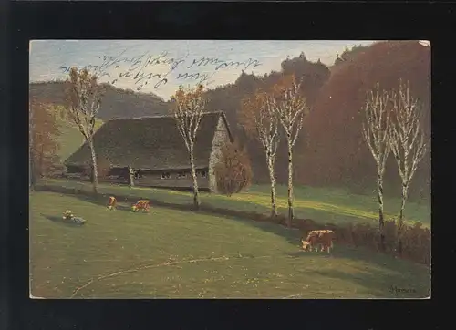 Agriculture Ferme avec bouleau peinture E.Harbers, Griesbach 7.8.1920