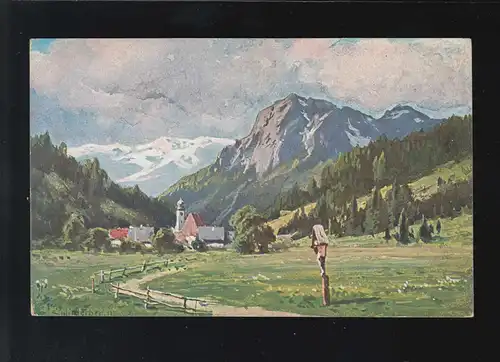 Landwirtschaft Dorf in den Alpen Malerei, ungebraucht