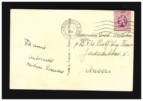 AK Fleurs Roses rouge jaune Un Baiser Écriture Village Art, Bruxelles 10.9.1931