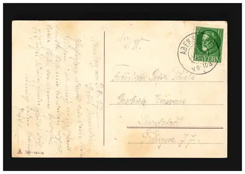 AK Blumen Zweig Waldrapunzel Glockenblume signiert, Abensberg 9.6.1917
