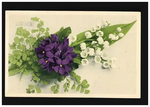 AK Blumen Strauß Veilchen Maiglöckchen Blüten, Düsseldorf 25.7.1908