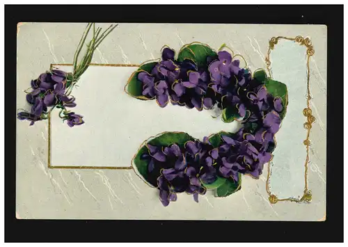 AK Fleurs violette Bouquet Girlande cadre Gold Art Nouveau, couru 2.12.15