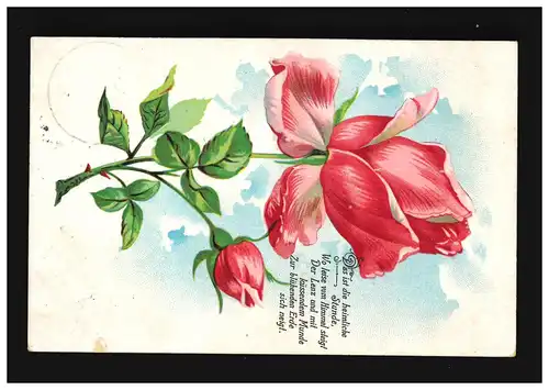 AK Fleurs rouge Rose Branche C'est l'heure secrète, Delmenhorst 15.3.1913