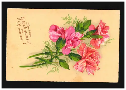 AK Blumen rosa Landnelke Strauß Herzlichen Glückwunsch Namenstag, Ramsau