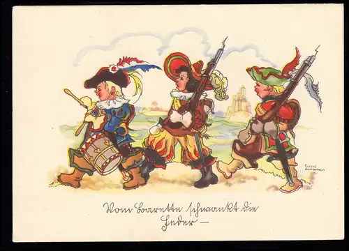 AK Karikatur Kinder Liesel Lauterborn die drei Musketiere, ungebraucht