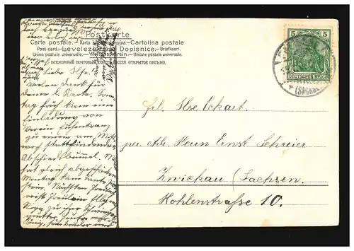 AK Fleurs Branches Lilas Lieder Lile sur fond vert, Freiberg (Saxe) 15.7.1908