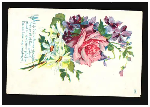 AK Blumen Veilchen Rose Margeriten, Wollt ich Dich mit Blumen, Dünsbach 1.3.1914