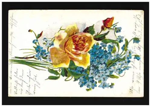 AK Blumen gelbe Rose Vergissmeinnicht Hagenmüller Freiberg (Sachsen) 4.12.1912