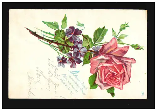 AK Blumen Rose Veilchen, Duftende Blumen im zierlichen Strauss, Cassel 6.2.1906