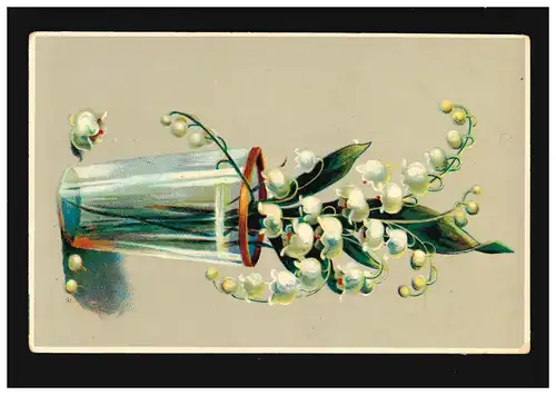 AK Blumen Maiglöckchen in Glasvase mit Goldrand, Kaufungen 4.3.1908