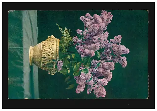 AK Blumen Strauß lila Flieder in Vase mit Ornamenten, Tuttlingen 30.12.1916