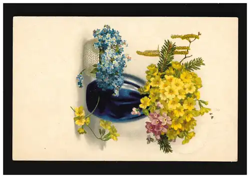 AK fleurs jaunes et roses fleurs vase panier Ne pas oublier, Oberhausen 8.6.19