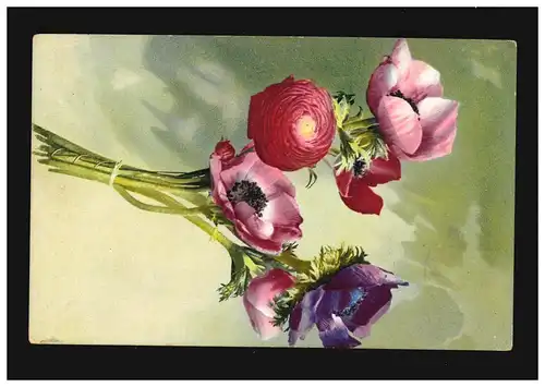 AK Blumen Gebinde rot rosa Annemonen und rote gefüllte Rosen, Dorsten 24.11.1912