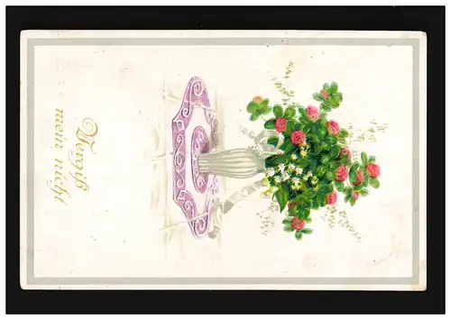 AK Blumen Strauß rote Rosen Vase Vergiß mein nicht, Güntersleben 8.7.1918