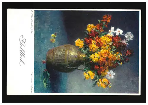 AK fleurs cruche avec laque dorée peinture nocturne E. Haentzschel, non utilisé