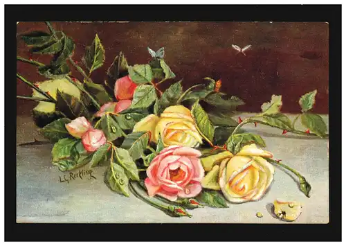 AK Fleurs Roses Silencieux L:G.Reckling, Crefeld/Hamm Bahnpost 3.9.1912