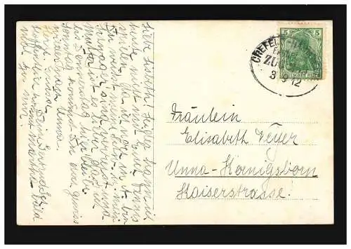 AK Blumen Rosen Stillleben L.G.Reckling, Crefeld/Hamm Bahnpost 3.9.1912 