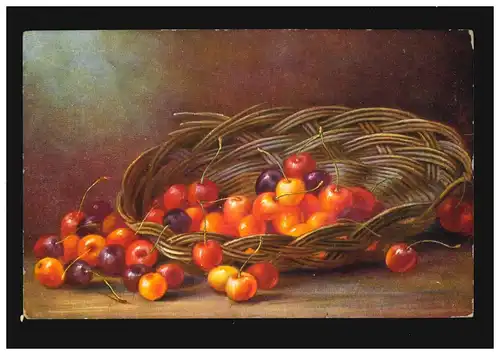 AK Fleurs Fruits Panier cerises Mirabelles Peinture Art, Chemnitz 30.4.1910