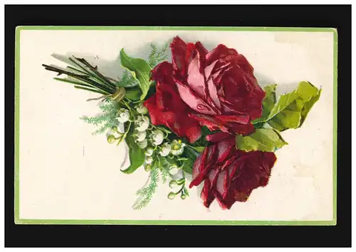 AK Blumen Strauß rote Rosen Maiglöckchen; Kamenz (Sachsen) 4.5.1919