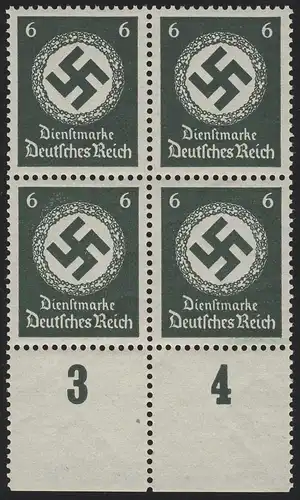 135yP Eichenkranz 6 Pf WAAGERECHTE Riffelung, Unterrand-Viererblock **