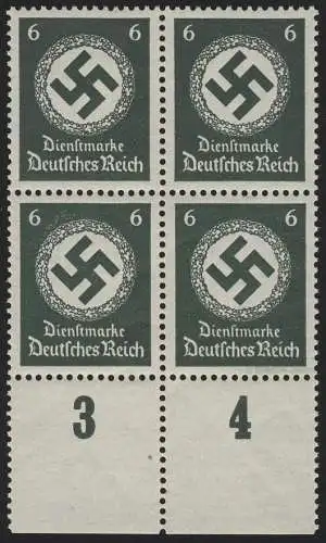 135yP Eichenkranz 6 Pf WAAGERECHTE Riffelung, Unterrand-Viererblock **