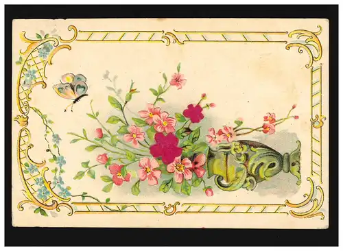 Prägekarte Vase Blumenstrauß Ornamente Jugendstil, Zuid-Scharwoude 16.8.1901