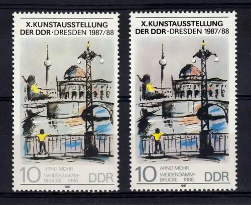 3124 Exposition d'art 10 Pf.: Variantes de couleurs de l'impression de valeur grise, set **