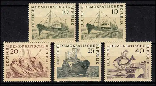 817-820 Pêche en haute mer 1961: 5 valeurs, avec 817X +Y +Pf. MAYER, phrase **