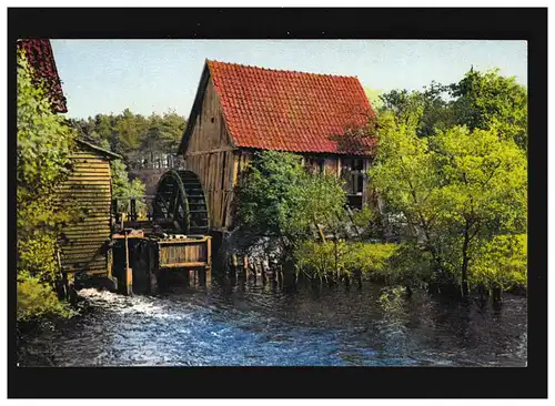 Landwirtschaft Mühle Fluss Mühlrad Bäume Ufer Wiese Landschaft, ungebraucht