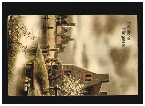 Landwirtschaft Mühle Fluss Steg Kirche Dorf Fröhliche Pfingsten, Leer 30.5.1914