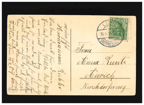 Landwirtschaft Mühle Fluss Steg Kirche Dorf Fröhliche Pfingsten, Leer 30.5.1914