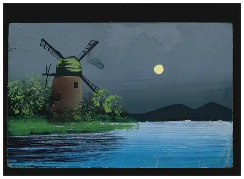 Landwirtschaft Gemälde Windmühle Fluss Mond Nacht Ufer, Gruiten 29.9.1921