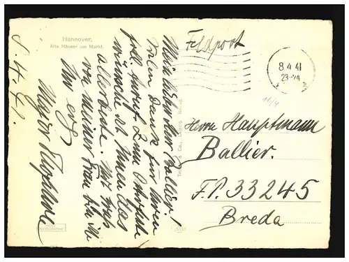 AK Hannover vieilles maisons sur le marché, fontaine, usine spécialisée, poste de terrain, couru 8.4.1941