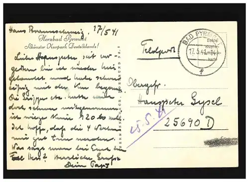 AK Bad Pyrmont Palmengarten Verlobungslaube, Feldpost, Bad Pyrmont 17.5.1941