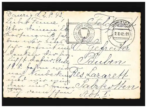 AK Gdansk Langer Markt et Verte Tor, Feldpost, Gdansk 2.8.1942