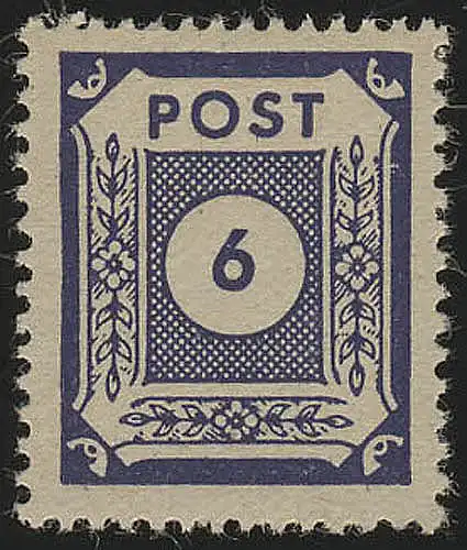 SBZ 58b chiffre 6 pf, bleu foncé violet, ** post-fraîchissement