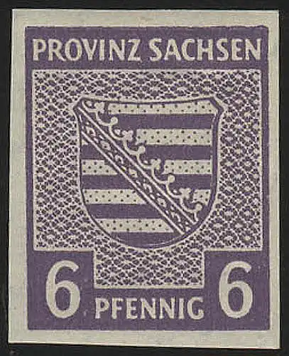SBZ 69Xc Armoiries provinciales 6 Pf, Wz.1X, violet gris foncé, coupé, ** testé
