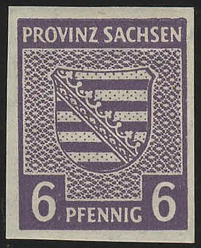 SBZ 69Xc Provinzwappen 6 Pf, Wz.1X, dunkelgrauviolett, geschnitten, ** geprüft