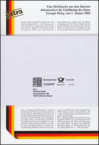 Sonderblatt Eine Briefmarke aus dem Internet: ein STAMPIT-Beleg vom 1.1.2002