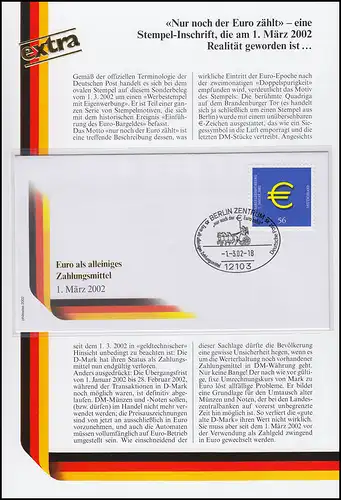 Sonderblatt Nur noch der Euro zählt - Stempelinschrift BERLIN 1.3.2002