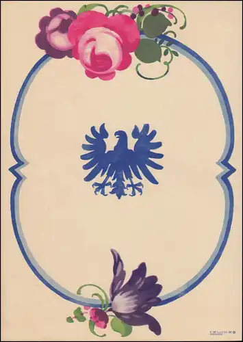 Schmuckblatt-Telegramm Blumenvase Reichspost aufgegeben Züllichau 28.6.1929