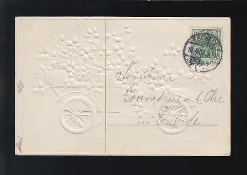 Carte de voiture Fleurs Félicitations, Eschede 18.4.1908