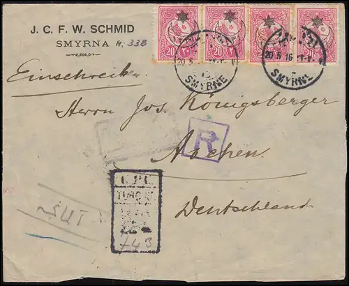 Turquie: SMYRNA / SMyrNE 20.5.196 Avant-poste avec 338 marques imprimées