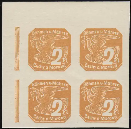 Bohême et Moravie 42 Marque de journal 2 H Bloc quatre d'angle en haut à gauche **