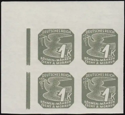 Böhmen und Mähren 125 Zeitungsmarke 1 K Eckrand-Viererblock oben links **