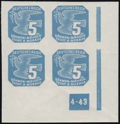 Böhmen und Mähren 118 Zeitungsmarke ER-Viererblock u.r. mit Pl.-Nr. 4-43 **