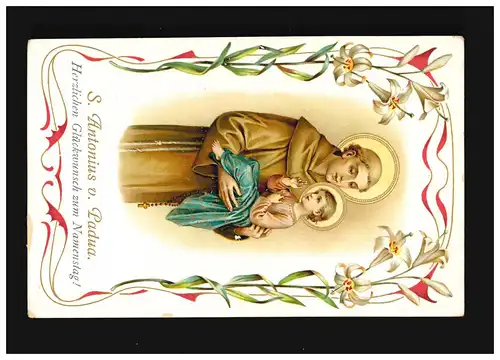 Heilige Sankt Antonius von Padua mit Christus Kind Lilien Ranken, ungebraucht